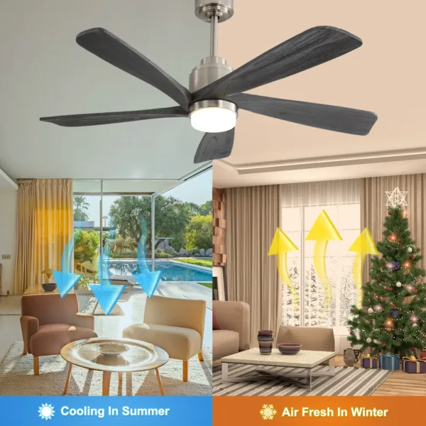 Tifonder מאוורר תקרה 52 אינץ עם שלט רחוק מנוע DC הפיך 5 להבי עץ ותאורת LED 18W 4