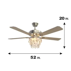 Tifonder מאוורר תקרה קריסטל עם תאורת LED ושלט רחוק – 52 אינץ מנוע שקט גימור ניקל מוברש 1