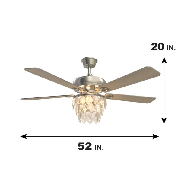 Tifonder מאוורר תקרה קריסטל עם תאורת LED ושלט רחוק – 52 אינץ מנוע שקט גימור ניקל מוברש 1