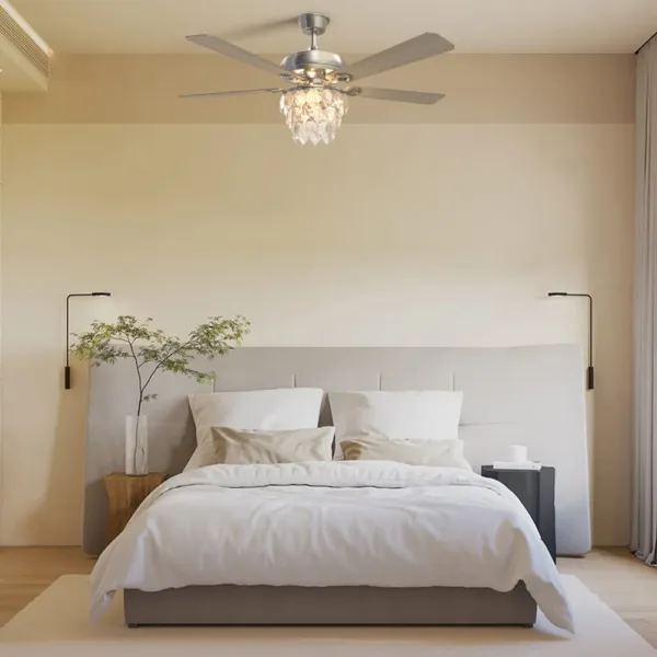 Tifonder מאוורר תקרה קריסטל עם תאורת LED ושלט רחוק – 52 אינץ מנוע שקט גימור ניקל מוברש 3