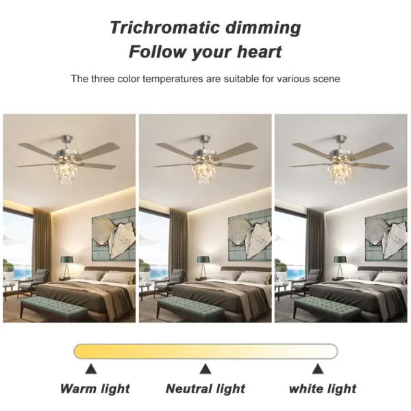 Tifonder מאוורר תקרה קריסטל עם תאורת LED ושלט רחוק – 52 אינץ מנוע שקט גימור ניקל מוברש 4