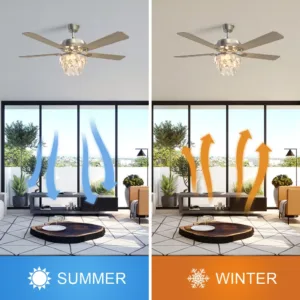 Tifonder מאוורר תקרה קריסטל עם תאורת LED ושלט רחוק – 52 אינץ מנוע שקט גימור ניקל מוברש 5