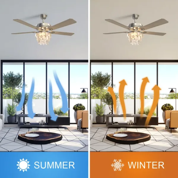 Tifonder מאוורר תקרה קריסטל עם תאורת LED ושלט רחוק – 52 אינץ מנוע שקט גימור ניקל מוברש 5